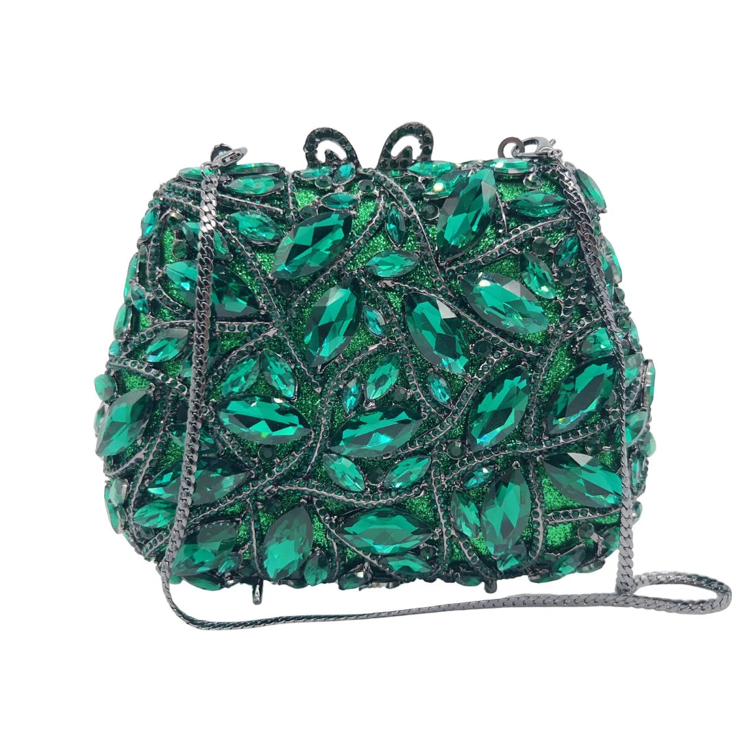 Women Elegant Brown Rhinestone Evening Bag Colorful Crystal Shoulder Clutch Fashion Bridal Handbag Wedding Party Purses