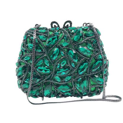 Women Elegant Brown Rhinestone Evening Bag Colorful Crystal Shoulder Clutch Fashion Bridal Handbag Wedding Party Purses