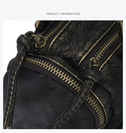 Vintage Women Handbags Small Satchel Top-handle Boston Bag PU Shoulder Bag Fashion Dumpling Pack Multi-pockets Shoulder Bags