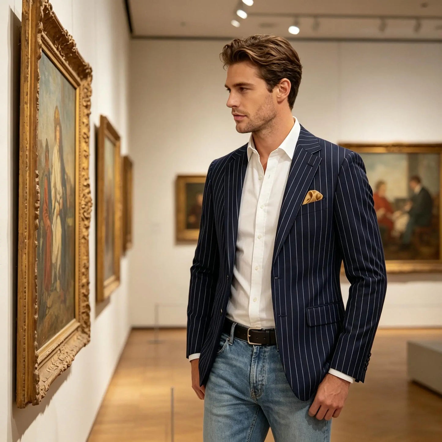Men's Pinstripe Blazer Jacket Casual Slim Fit Striped Blazer With Patch Pocket For Business Casual Wedding Daily Wear