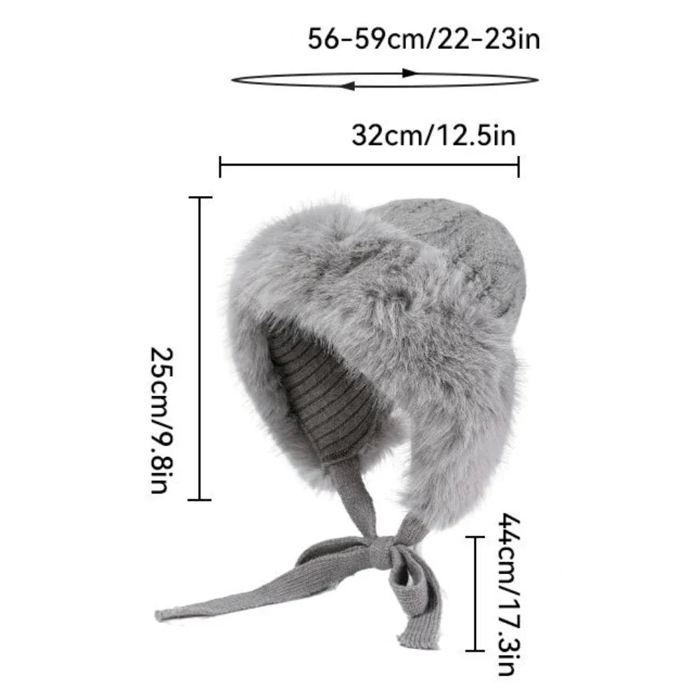 Knitted Hat New Thick Warm Winter Russian Hat Women Windproof Fluffy Fur Hat Lady Skullies Beanies Female Ski Earflap Cap
