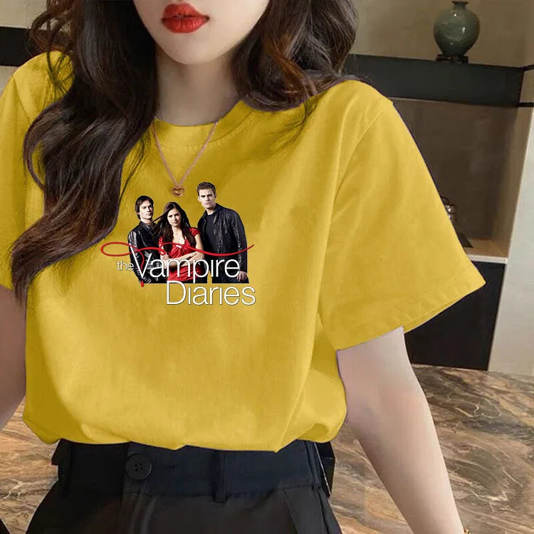 Vampire Diaries Cotton Women Girls Casual Harajuku T-shirt O-neck Short Sleeve Streetwear Ladies Graphic Summer Female T-shirt
