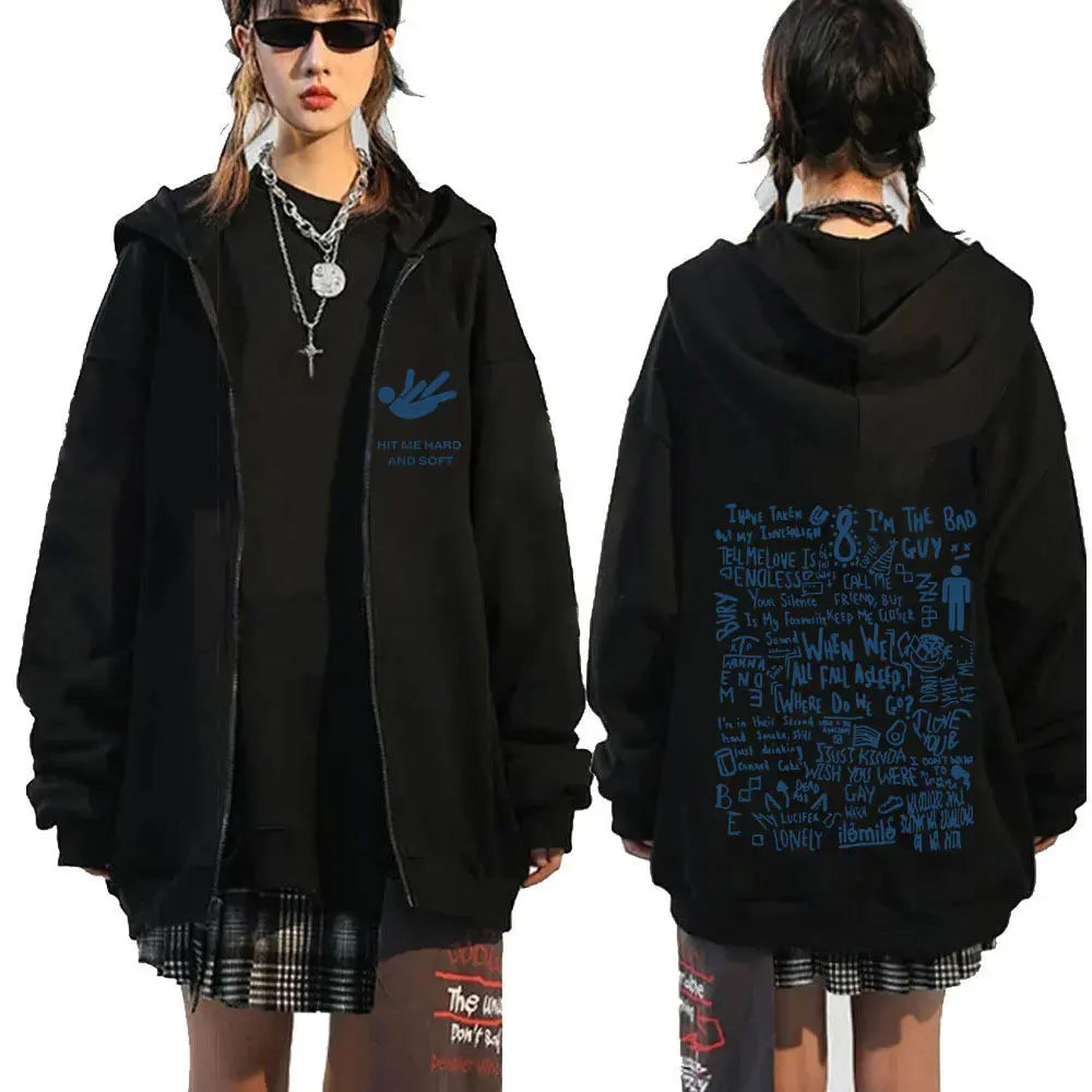 Hit Me Hard and Soft 2025 Tour Zipper Hoodies Men Women Harajuku Pullovers Fashion Hip Hop Zip Up Sweatshirts Jackets Fans Gift