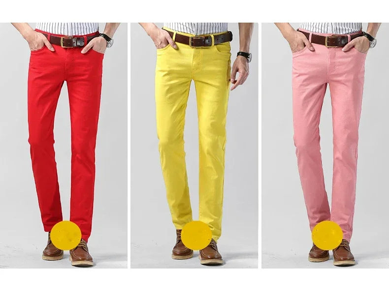 5 Colors Men's Colorful Denim Stretch Stretch Jeans Elastic Yellow Pink Red Slim Male Clothing Simple Business Denim Trousers