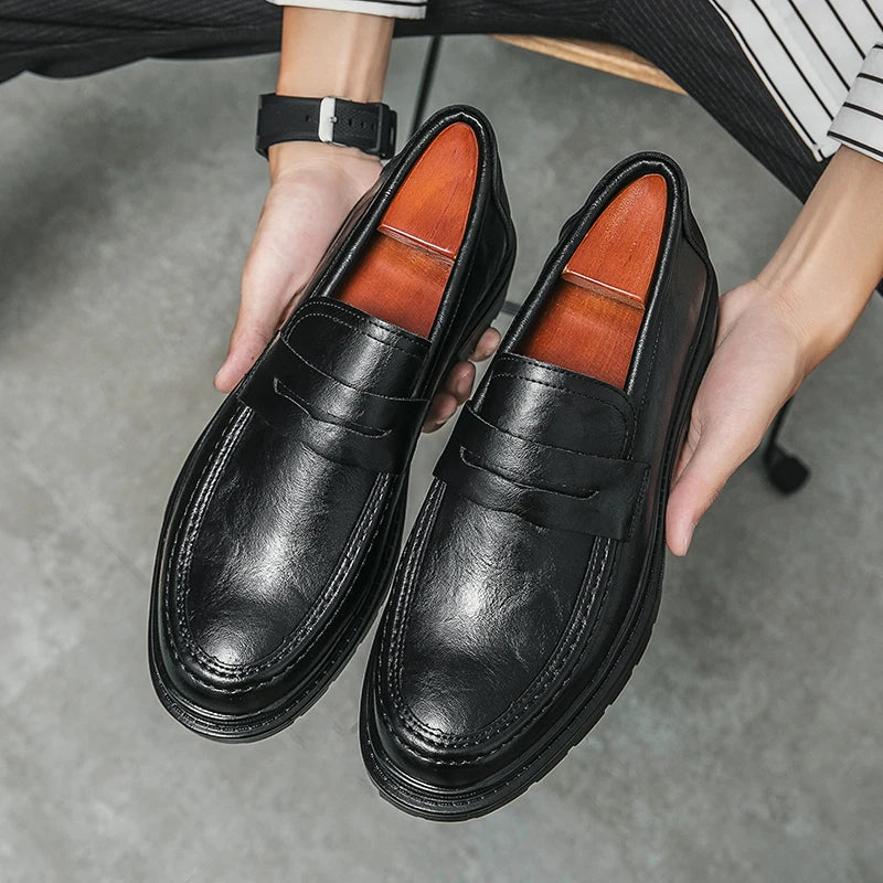 Tassel Loafers Men Platform Thick-soled Formal Business Shoes Slip-on Comfortable Mens Leather Wedding Casual Shoes Oxford Shoes