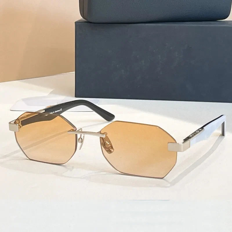 Designer Rimless Sunglasses THE AMAN I Irregular for Men Women Alloy Luxury Germany Brand Design High Quality UV400 with Case