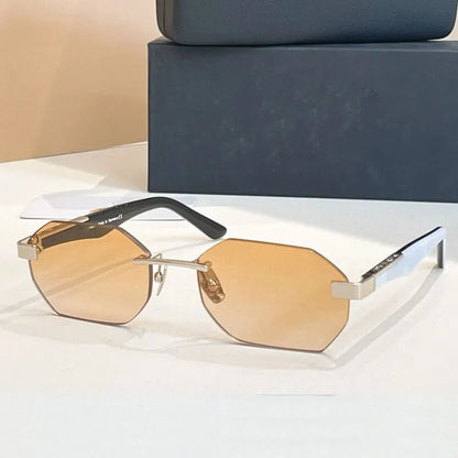 Designer Rimless Sunglasses THE AMAN I Irregular for Men Women Alloy Luxury Germany Brand Design High Quality UV400 with Case