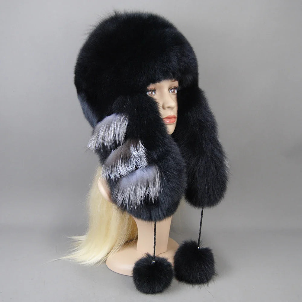 Hot Sale Lady Winter Warm Luxury 100% Natural Fox Fur Hat Fashion Fluffy Fox Fur Rex Rabbit Fur Caps Women Real Fur Bomber Hats