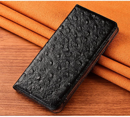For iPhone 7 8 Plus X XS XR 11 12 13 14 15 16 Pro Mini SE 2020 Max OstrichPoint Genuine Leather Flip Case Wallet Funda Cover