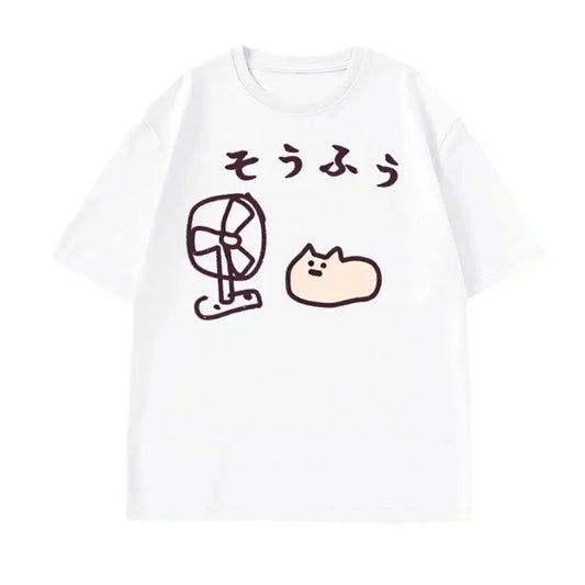 Cool Japanese Style Fan Cat T-shirt Women Funny Short Sleeve Tshirt Graphic T Shirts Summer Streetwear Pritned Tees