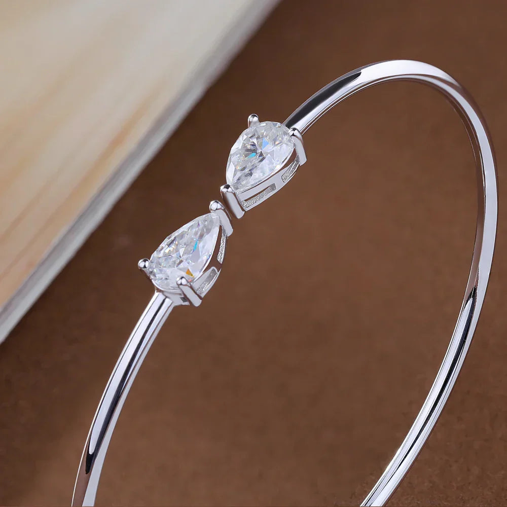 2-Stone Waterdrop Shape Moissanite Bangles For Women 100% S925 Silver 2cttw Pear Cut Diamond Open Cuff Bracelet With Certificate