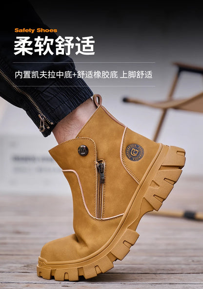 Steel Toe Work Boots side zipper anti-slip work shoes  Anti-Smash Anti Puncture industrial construction waterproof safety shoes