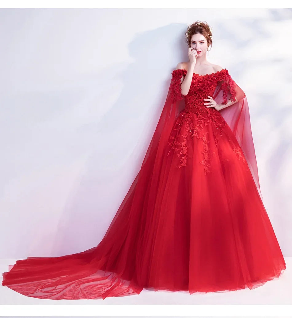 Long Wrap Red Of Shoulder Lady Girl Women Prom Dress Party Evening Dress Performance Dress Wedding Sand Bridesmaid Guest Dress