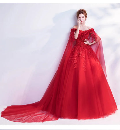 Long Wrap Red Of Shoulder Lady Girl Women Prom Dress Party Evening Dress Performance Dress Wedding Sand Bridesmaid Guest Dress