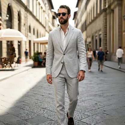 Linen Summer Suits for Men 2 Pieces Single Breasted Breathable Lightweight Jacket with Pants Tailor Made Wedding Tuxedo 2026