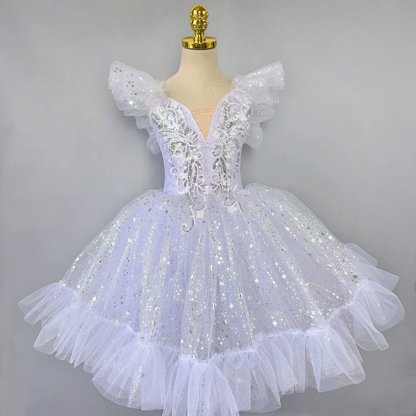 Kids Sequin Ballet Dress Performance Clothes Silver Girls Modern Dance Skirts Children Ballet Tutu Party Princess Dress Costumes