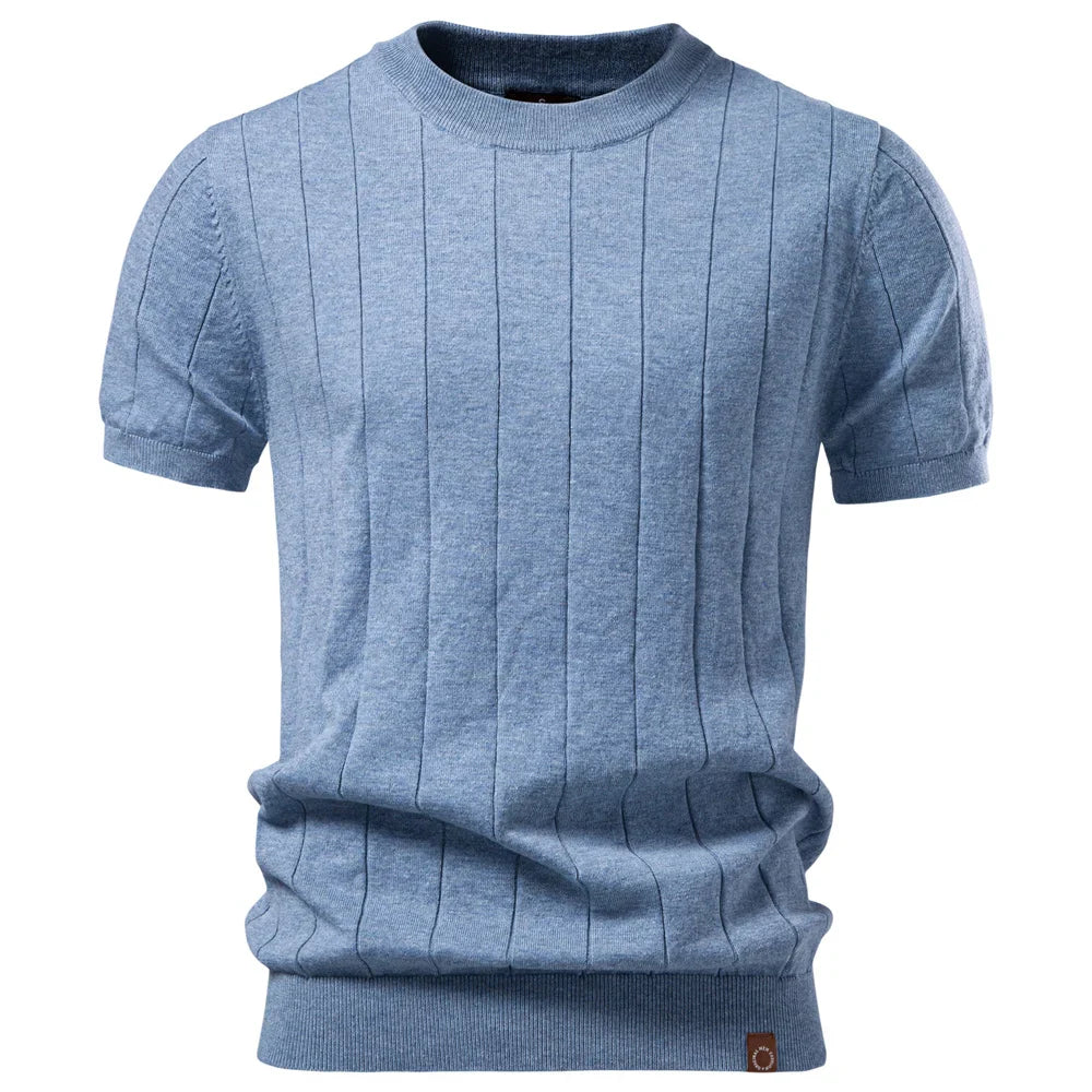100% Cotton Stripe T-Shirts for Men Solid Color O-Neck Soft Touch Comfortable Casual Summer Wear Top