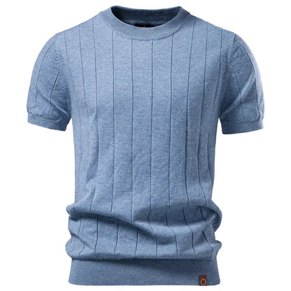 100% Cotton Stripe T-Shirts for Men Solid Color O-Neck Soft Touch Comfortable Casual Summer Wear Top