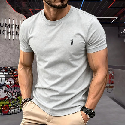 100% pure cotton high-quality brand round neck short sleeved men's 2026 summer fashion pony embroidery T-shirt casual sports top