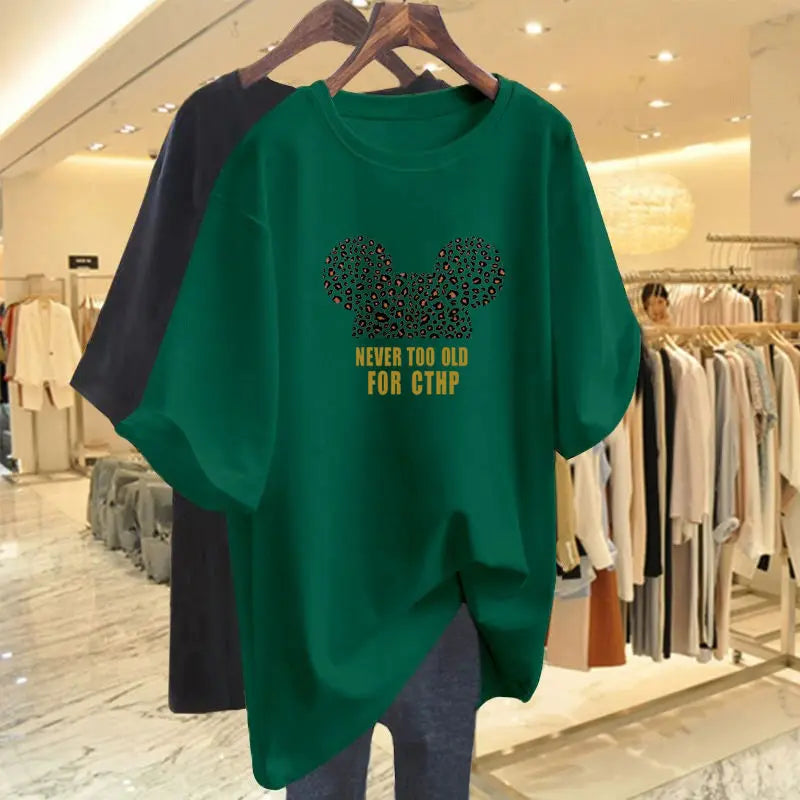 Summer Pure Cotton Fashion Letter Printing T-shirts Women Casual Oversized O-neck Short Sleeve Top Tee Basic Pullovers M-6XL