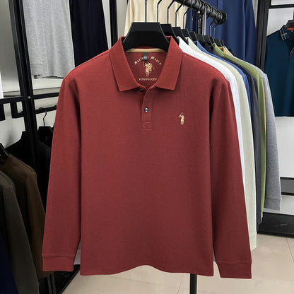2025 New Cotton Long Sleeved T-shirt for Men, High End Embroidered Little Horse Logo Fashion Autumn/Winter Polo Top