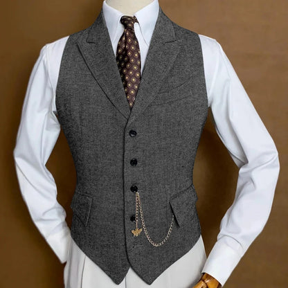 Men Vest Gray Herringbone Single Button With Lapel Waistcoat For Wedding Banquet Party Business Office Work Daily Men Suit Vest