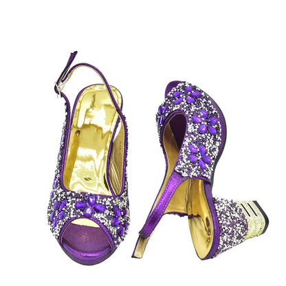 Italian Women Wedding Shoes and Bag Set Decorated with Rhinestone Africa Shoe and Bag Set Plus Size Heels 43 Wedding Shoes Bride