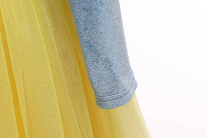 Halloween New Movie Snow White Princess Dress Girl Cosplay Yellow Snow White Party Yellow Stripe Dress Accessories Suit