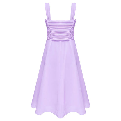 Summer Fashion Flower Girls Dress Wedding Birthday Party Kids Chiffon Dress Sleeveless Ruched Bodice Elegant Princess Dress