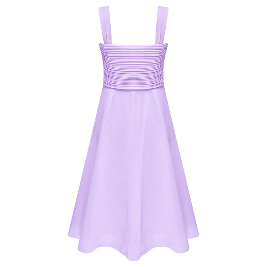 Summer Fashion Flower Girls Dress Wedding Birthday Party Kids Chiffon Dress Sleeveless Ruched Bodice Elegant Princess Dress