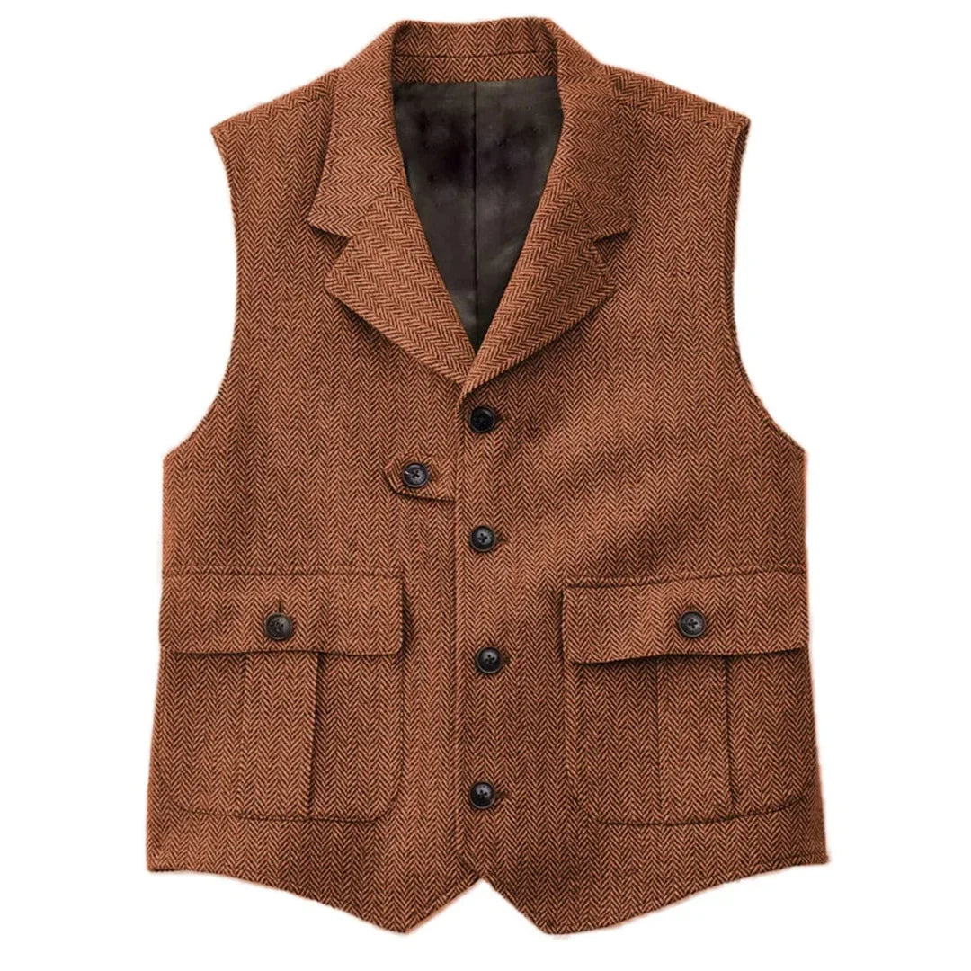 Men Vest Blue Herringbone With Lapel Single Button Waistcoat For Wedding Birthday Banquet Business Casual Work Men Suit Vest