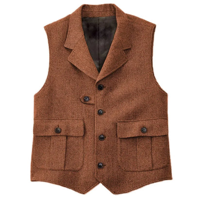 Men Vest Blue Herringbone With Lapel Single Button Waistcoat For Wedding Birthday Banquet Business Casual Work Men Suit Vest