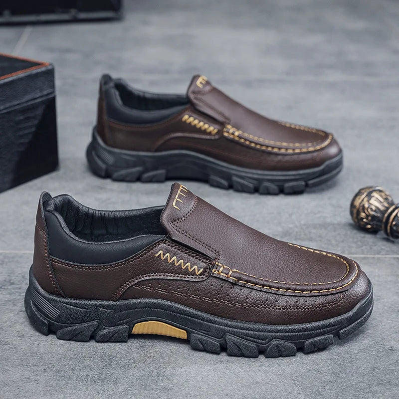 New Spring  Autumn Men's Casual Shoes British Middle aged Dad Shoes Fashion Business Leather Shoes