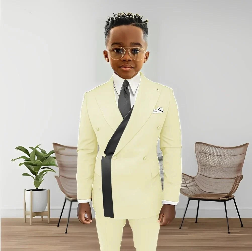 Fashionable Design Double Breasted Boys Suits 2 Pieces Wedding Tuxedo For Kids Formal Elegant Full Sleeve Children's Suit Set