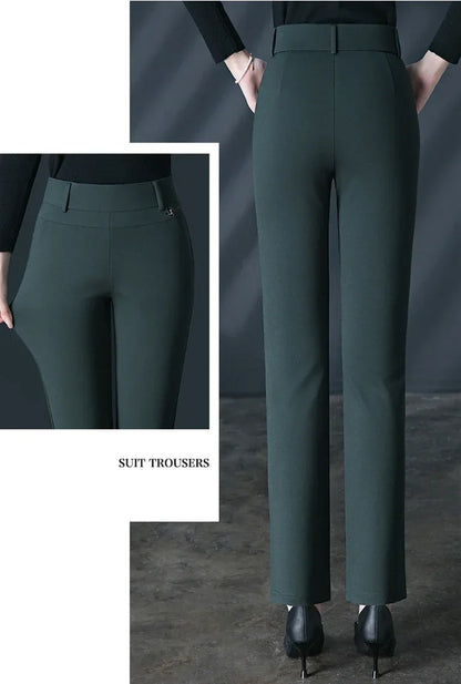 Black Women's High Waist Stretch Suit Pants, Fashion Slim Trousers, Purple Green Brown Pantalones, Asian Size M-6XL