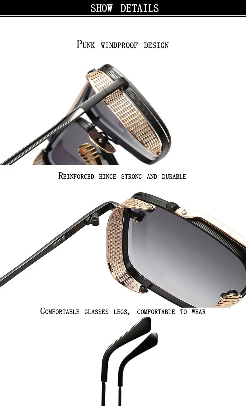 Metal Punk Sunglasses For Men Vintage Square Fashion Glasses 2024 Vacation Sunglasses Women Trendy Gafas De Sol Hombre Zonnebril