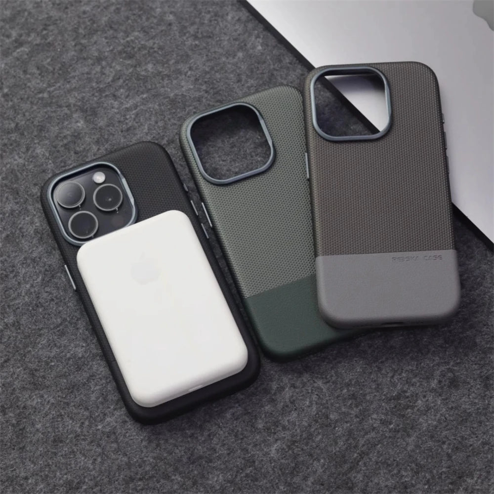 Business Hit Color Relief Leather Case For iPhone 17 Pro Max 16 15 14 13 17Air Magsafe Magnetic Wireless Charge Alloy Lens Cover