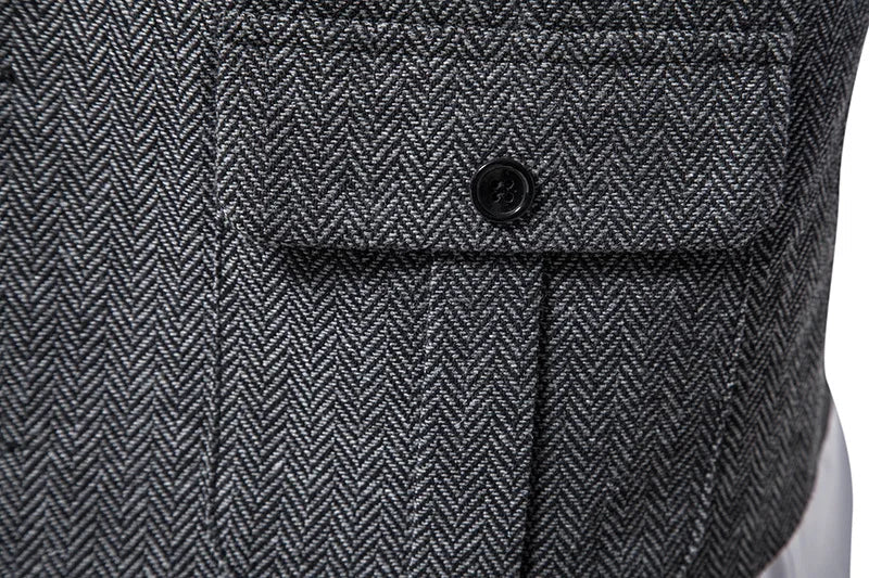 Tailored Collar Vest for Men Single Breasted Herringbone Tweed Suit Vest Mens Formal Striped Waistcoat Punk Groomsmen Wedding