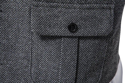 Tailored Collar Vest for Men Single Breasted Herringbone Tweed Suit Vest Mens Formal Striped Waistcoat Punk Groomsmen Wedding