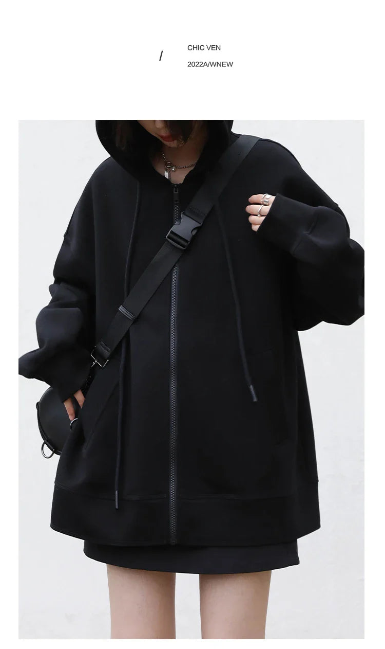 Women Sweatshirts Hoodies Solid Loose Casual Hooded Female Tops Lady Coat Medium Length Overcoat Spring Autumn 2025