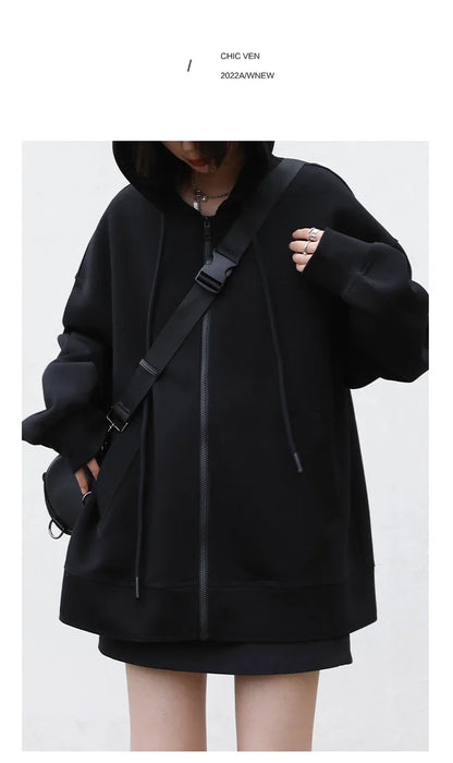 Women Sweatshirts Hoodies Solid Loose Casual Hooded Female Tops Lady Coat Medium Length Overcoat Spring Autumn 2025