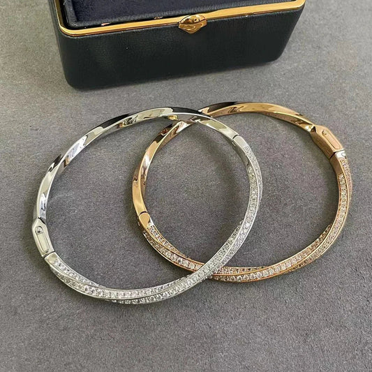 Bracelet Bangle Micro Pave Moissanite Diamant pour Femme en Argent Sterling 925 Plaqué Or 18 carats Éternité Torsadé