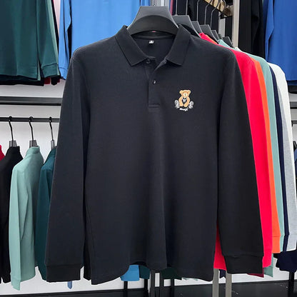 100% Cotton Luxury Quality Men's Polo Shirt Autumn Bear Exquisite Embroidery Long Sleeve T-shirt Trend Fashion Golf Menswear Top