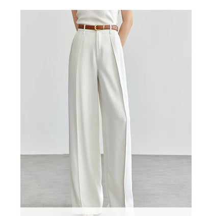 Women's Tailored Trousers Formal Solid High-waist Folds Twill Workwear Pockets Full-length Pants 2026 Spring 151K57704