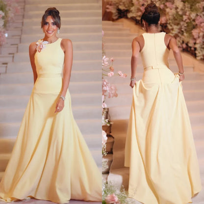 Customized Casual Pastrol Chiffon Handmade Flower Rhinestone Beading Straight Scoop Neck Long Dresses Bespoke Occasion Dresses