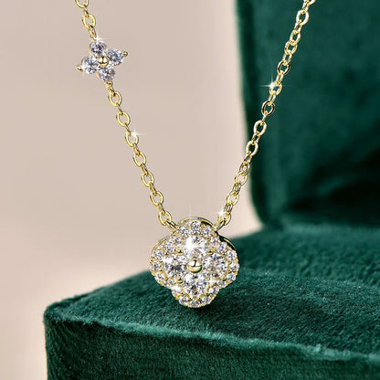 Delicate Lucky Four-leaf Clover Pendant Necklace For Women Certified 3mm Moissanite Necklace Wedding Party Jewelry Gift