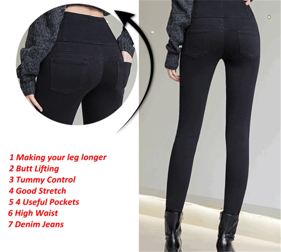 Button Fly Jeans High Waist Front for Women Tummy Control Stretch Denim Black Petite XS - 4XL Dress Pants With Pocket