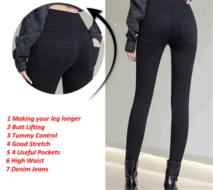Button Fly Jeans High Waist Front for Women Tummy Control Stretch Denim Black Petite XS - 4XL Dress Pants With Pocket