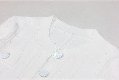 Three Color High-quality New Fashionable Elastic Knitted Hollow Round Neck Single Breasted Short Sleeved Slim Fit Women's Dress