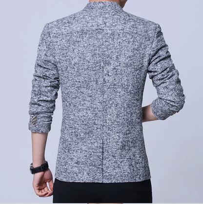 Men's Autumn Winter Casual Slim Fit Plaid Suit Jacket Korean Style Fleece Thickened Coat Large Size Single Breasted Westwear